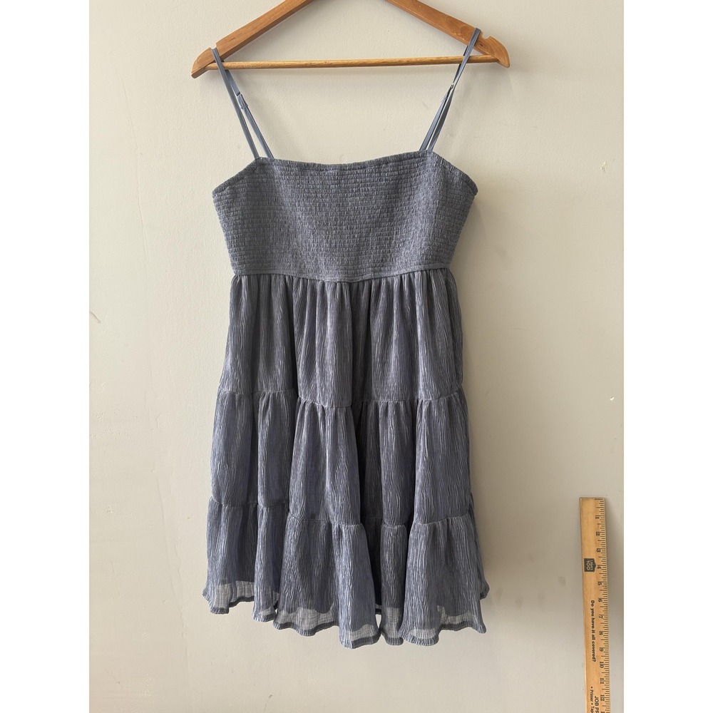 Dress Womens L Blue Smocked Square Neck Tiered Strappy Sundress Short Summer